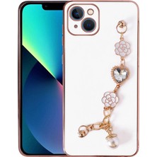 iPhone 14 Plus Uyumlu El Tutamaçlı Kamera Korumalı Sbt Taka Silikon Kapak-Beyaz