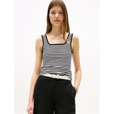 Tommy Hilfiger Kadın Askılı Kare Yaka Standart Boy Slim Fit Siyah T-Shirt WW0WW45444-0AP