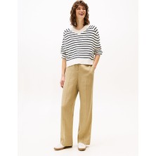 Tommy Hilfiger Kadın Yüksek Bel Geniş Paça Cep Detay Rahat Düz Model Bej Pantolon WW0WW46823-AEH