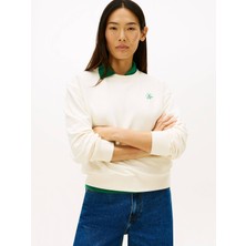 Tommy Hilfiger Kadın Pamuklu Bisiklet Yaka Uzun Kollu Bej Sweatshirt WW0WW49418-AEF