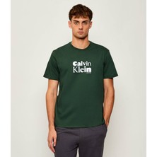 Calvin Klein Erkek Regular Fit Göğsü Logo Baskılı Yuvarlak Yakalı Kısa Kollu Pamuklu Yeşil T-Shirt LV04RD820G-LLG