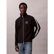 Calvin Klein Erkek Normal Kalıp Dik Yaka Kolları Çizgi Detaylı Ck Işlemeli Pamuklu Siyah Sweatshirt LV04LD220G-UB1