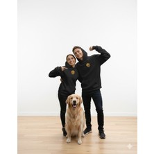 Muhtar Store Sevgililer Günü Özel Golden Retriever Figürlü Unisex Siyah Hoodie – Patili Aşk Temalı Kapüşonlu Sweatshirt