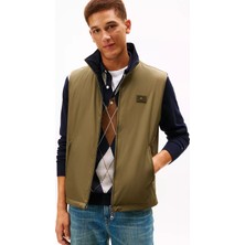 Tommy Hilfiger Erkek Regular Fit Dik Yaka Fermuarlı Logo Etiketli Haki Yelek MW0MW41882-RBN