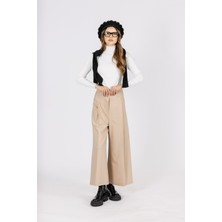 By Özlem Yazan Geniş Paça Pileli Dokuma Kadın Pantolon