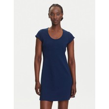 Calvin Klein Kadın Slim Fit Yuvarlak Yakalı Kısa Kollu Pamuklu Mini Lacivert Elbise LV047C238G-VU5
