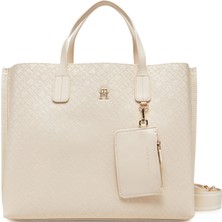 Tommy Hilfiger Kadın Deri Iç Bölmeli Küçük Cüzdan Aksesuarlı Bej Omuz Çantası AW0AW17174-AA8