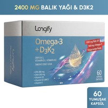 Longify Omega 3 + D3K2, 60 Yumuşak Kapsül, Balık Yağı, EPA, DHA, Vitamin D3, Vitamin K2 (MK7), Vitamin E