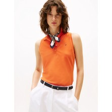 Tommy Hilfiger Kadın Polo Yaka Düğme Kapama Sıfır Kol Turuncu Polo Yaka T-Shirt WW0WW46790-SCX