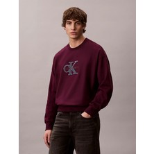 Calvin Klein Erkek Ck Yazı Desen Uzun Kol Pamuklu Bisiklet Yaka Mor Sweatshirt LV04RE200G-5FL