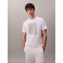 Calvin Klein Erkek Regular Fit Yuvarlak Yakalı Ck Monogram Logolu %100 Pamuklu Kısa Kollu Beyaz T-Shirt LV04RC841G-YAA