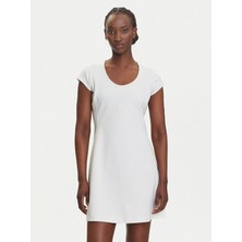 Calvin Klein Kadın Slim Fit Yuvarlak Yakalı Kısa Kollu Pamuklu Mini Beyaz Elbise LV047C238G-YAS