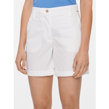 Tommy Hilfiger Kadın Rahat Kesim  Logolu Normal Kalıp Beyaz Şort WW0WW41769-YCF
