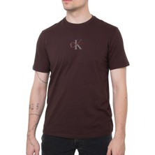 Calvin Klein Erkek Ck Yazı Detay Kısa Kol Bisiklet Yaka Kahverengi T-Shirt LV04RB866G-2IN
