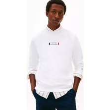 Tommy Hilfiger Erkek Normal Kalıp Logo Desenli Yuvarlak Yakalı Uzun Kollu Beyaz Sweatshirt MW0MW41428-YBR
