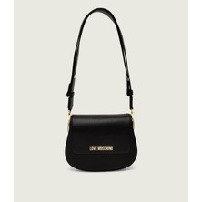 Love Moschino Kadın Deri Ayarlanabilir Askı Metal Logo Siyah Omuz Çantası JC4374PP0NKF0-000