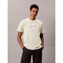 Calvin Klein Erkek Normal Kesim Yuvarlak Yakalı Ck Logo Baskılı Pamuklu Kısa Kollu Bej T-Shirt LV04RB862G-PWM