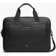 Tommy Hilfiger Erkek Fermuar Kapama Bölmeli Elde Tutma Deri Siyah Laptop & Evrak Çantası AM0AM13987-BDS