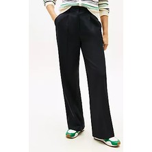 Tommy Hilfiger Kadın Yüksek Bel Dokuma Kumaş Rahat Günlük Lacivert Pantolon WW0WW48801-C1G