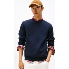 Tommy Hilfiger Erkek Dokuma Kumaş Düz Bisiklet Yaka Lacivert Sweatshirt MW0MW40861-DW5