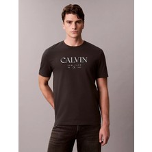 Calvin Klein Erkek Kısa Kol Bisiklet Yaka Calvın Yazı Desenli Pamuklu Siyah T-Shirt LV04RE807G-8MN