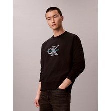 Calvin Klein Erkek Ck Yazı Desen Uzun Kol Pamuklu Bisiklet Yaka Siyah Sweatshirt LV04RE200G-UB1