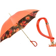 Pasotti Turuncu Çiçekli Şemsiye, Çift Katlı Kumaş Manuel Açma - %100 Polyester - Asetat Sap Uzunluk: 93 Cm - Çap: 102 Cm