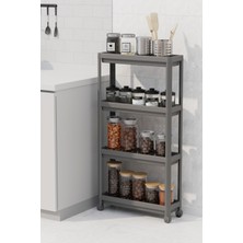 Deyhome Tekerlekli Raf Ünitesi 4 Katlı Banyo Rafı Mutfak Rafı Servis Sehpası Çok Amaçlı Katlı Organizer Gri