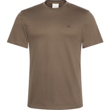 Calvin Klein Erkek Regular Fit Ck Logo Işlemeli Yuvarlak Yakalı Kısa Kollu Kahverengi T-Shirt LV04LB275G-PDK