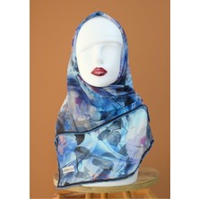 Sinem Monalisa El Dikişli Dijital Soft Pamuk Eşarp Mavi