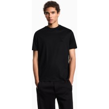 Emporio Armani Erkek Pamuklu Normal Kalıp Yuvarlak Yakalı Logo Işlemeli Kısa Kollu Siyah T-Shirt EM002963 AF10761-UC001