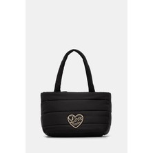 Love Moschino Kadın Kabartma Logolu Dokuma Kumaş Fermuarlı ve Uzun Askılı Siyah Omuz Çantası JC4350PP0NKY1-00A