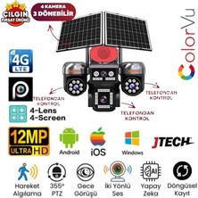 Avenir AV-S446 4 Kameralı (3 Motorlu+ 1 Sabit) 8mp E Sim 4g Sim Kartlı Ptz Kamera | Gece Renkli Görüş