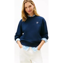 Tommy Hilfiger Kadın Pamuklu Bisiklet Yaka Uzun Kollu Lacivert Sweatshirt WW0WW49418-C1G