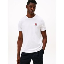 Tommy Hilfiger Erkek Regular Fit Yuvarlak Yakalı Logo Kabartmalı %100 Pamuklu Kısa Kollu Beyaz T-Shirt MW0MW40024-YBR
