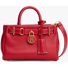 Tommy Hilfiger Kadın Deri Th Metal Logo Fermuar Kapama Kırmızı Omuz Çantası AW0AW18167-XLG