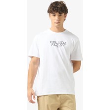 Calvin Klein Erkek Desenli Bisiklet Yaka Kısa Kol Beyaz T-Shirt LV14RE818G-YAA