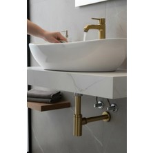 İsaoğlu Yapı Lavabo Gideri Mat Gold Lavabo Sifonu Bas Bırak Pop Up Dahil Komple Set Fırçalanmış Gold Renk