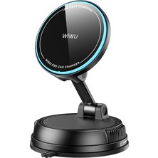 Wiwu CH-326 M-Safe Şarj Özellikli 360 Derece Dönebilen Vakumlu Araç Telefon Tutucu 15W Siyah