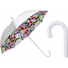 Pasotti Çiçekli Beyaz Şemsiye Manuel Açma - %100 Polyester - Deri Sap Uzunluk: 93 Cm - Çap: 102 Cm