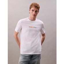 Calvin Klein Erkek Normal Kalıp Yuvarlak Yakalı Pamuklu Kısa Kollu Beyaz T-Shirt LV04RC815G-YAA