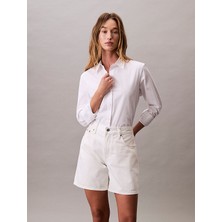 Calvin Klein Kadın Normal Kalıp Pamuklu Kısa Beyaz Şort LV047B976G-5DC