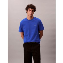 Calvin Klein Erkek Regular Fit Yuvarlak Yakalı Göğsü Ck Logolu Pamuklu Kısa Kollu Mavi T-Shirt LV04RC275G-YNM