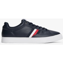 Tommy Hilfiger Erkek Bayrak Logolu Düz ve Rahat Taban %100 Deri Lacivert Sneaker FM0FM05628-DW5
