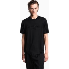 Emporio Armani Erkek Büyük Kartal Işlemeli Yuvarlak Yakalı Pamuklu Kısa Kollu Siyah T-Shirt EM002835 AF10761-UC001