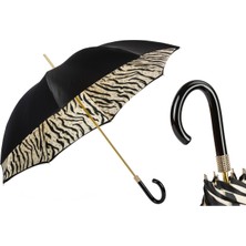 Pasotti Siyah Kaplan Çizgili Şemsiye, Çift Katlı Kumaş Manuel Açma - %100 Polyester - Asetat Sap Uzunluk: 93 Cm - Çap: 102 Cm