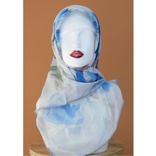 Sinem Monalisa Hibrit Dijital Natural Eşarp Mavi