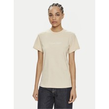 Calvin Klein Kadın Marka Logolu Sıfır Yaka Bol Kesim Kollu Bej T-Shirt K20K205448-PGD