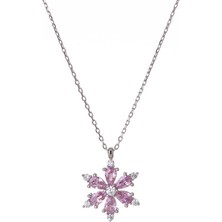 Nagiss Pembe Zirkon Taşlı Lotus Çiçeği Model 925 Ayar Gümüş Kadın Kolye