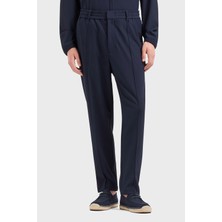 Emporio Armani Erkek Rahat Kalıp Esnek Dokulu Kumaş Pileli Geniş Paça Lacivert Pantolon EM001508 AF14076-UB118